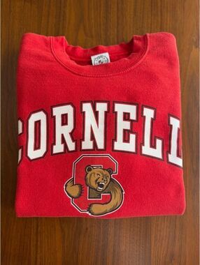 Cornell University Red Crewneck Sweatshirt with Bear Logo - Size M